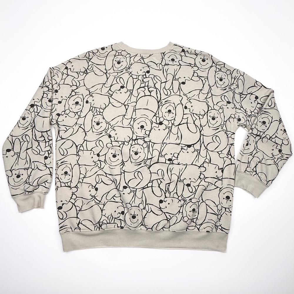 Disney Winnie the Pooh Sweatshirt Cream All Over Print Graphic Pullover Large